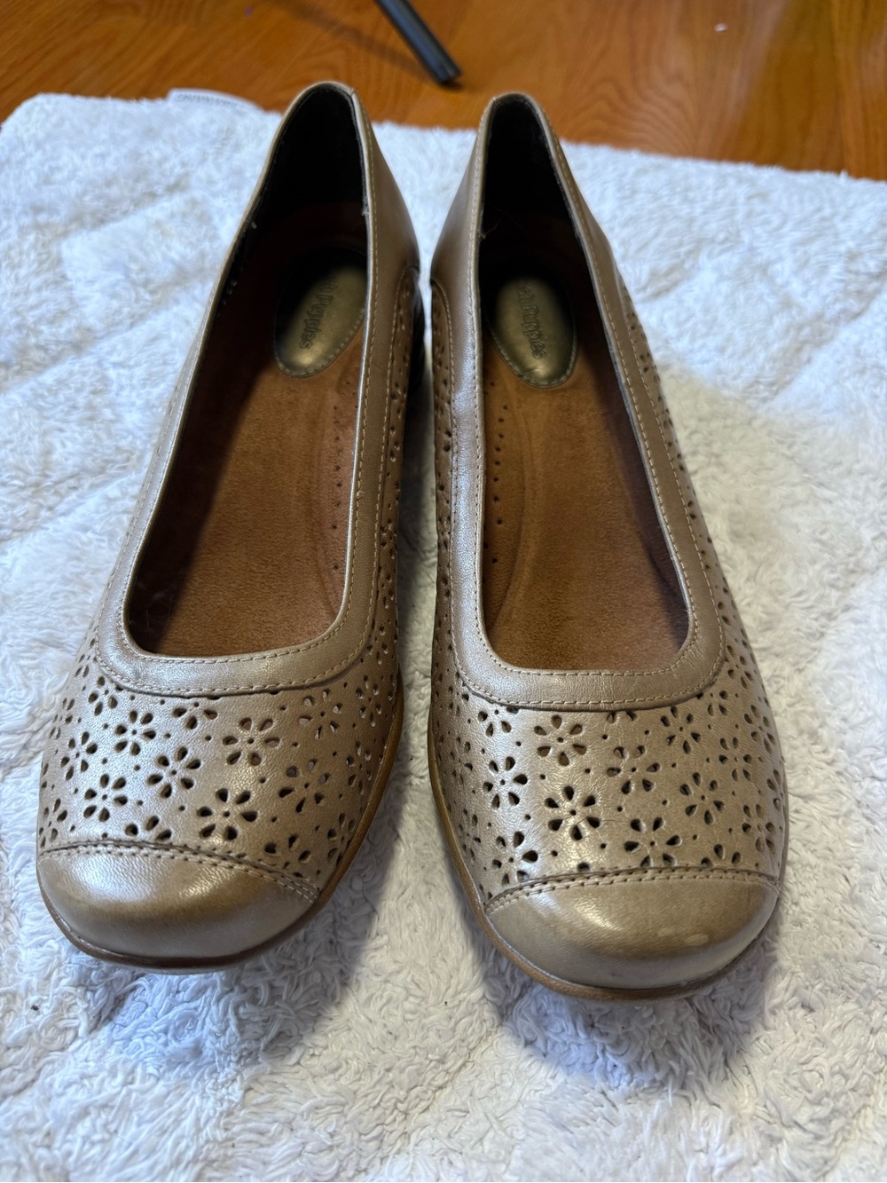 Hush Puppies Metallic Taupe Floral Perforated Ballet Flats